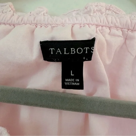 NWOT Talbots Embroidered feminine floral detail top ruched v-neck pink size L - Picture 4 of 5